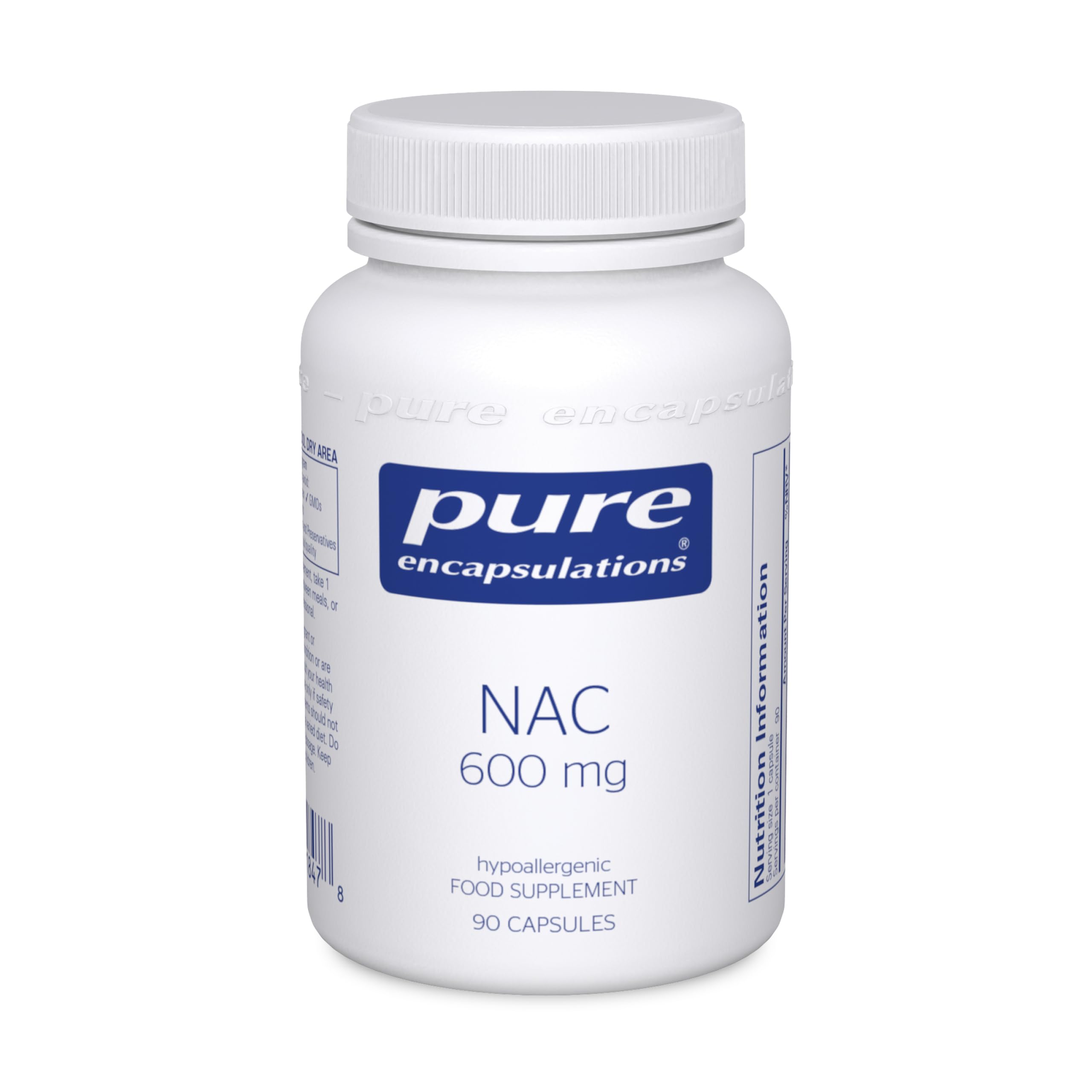Pure Encapsulations NAC 600mg - Pure N-Acetyl-L-Cysteine for Glutathione Synthesis Support - 90 Capsules