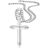 Besteel 925 Sterling Silver Cross Necklace for Men Women, 5MM Durable Stainless Steel Non Tarnish Cuban Link Curb Chain with Silver Cross Pendant, Mens Cross Crucifix Necklaces Jewelry 16-30 Inches