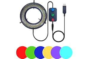 GRINGOO Microscope LED Ring Light Illuminator, USB 5V 144 LED Color Temperature Adjustable, 4 Zone, RGB, Focus Lamp Source for Monocular Binocular Trinocular Stereo Microscope Vision Scientific (144 LED RGB)