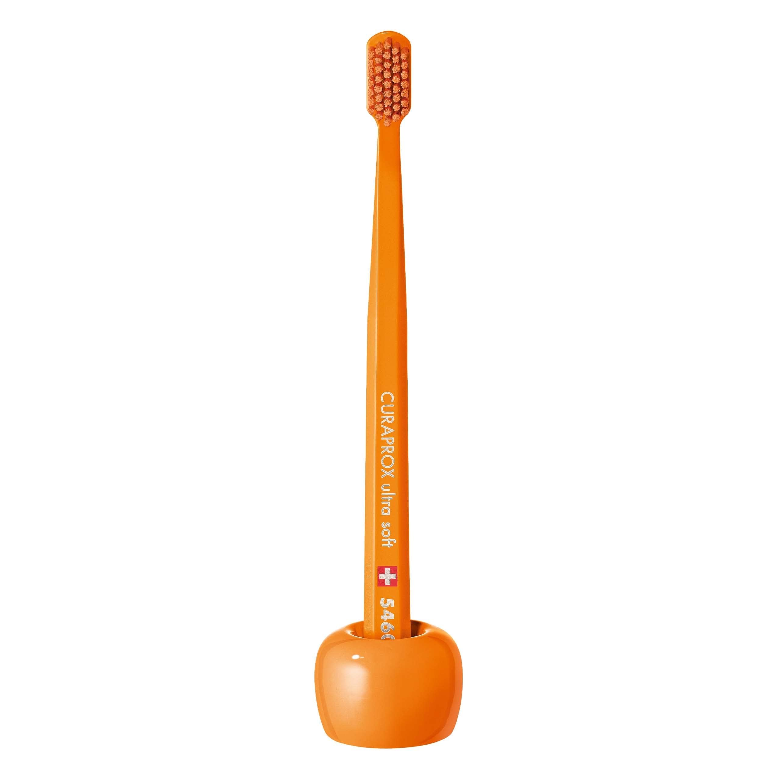Curaprox Toothbrush Holder – Ceramic Stand for Manual & Electric Toothbrushes | Orange, Single Pack | Designed in Switzerland