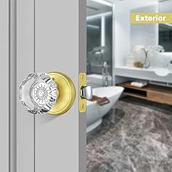 CLCTK Gold Door Knob with Lock, Octagon Crystal