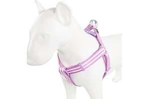 Tiffpaws Dog Halter Harness, Striped Polyester No Pull Dog Harnesses, Adjustable Light and Easy to Carry, Walk and Training, Escape-Proof Dog Straps (Purple, L)