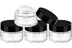 TUZAZO 1oz Glass Jars with Black Lids, 4 Pack Small Glass Jars with Inner Liners & Stickers Refillable Empty Cosmetic Containers for Creams, Lotions, Body Butters, Powders