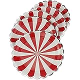 Red Striped Round Paper Plates - 7 inch/ 9inch Biodegradable Decorative Plates for Birthday Party, Holiday Celebration, Chris