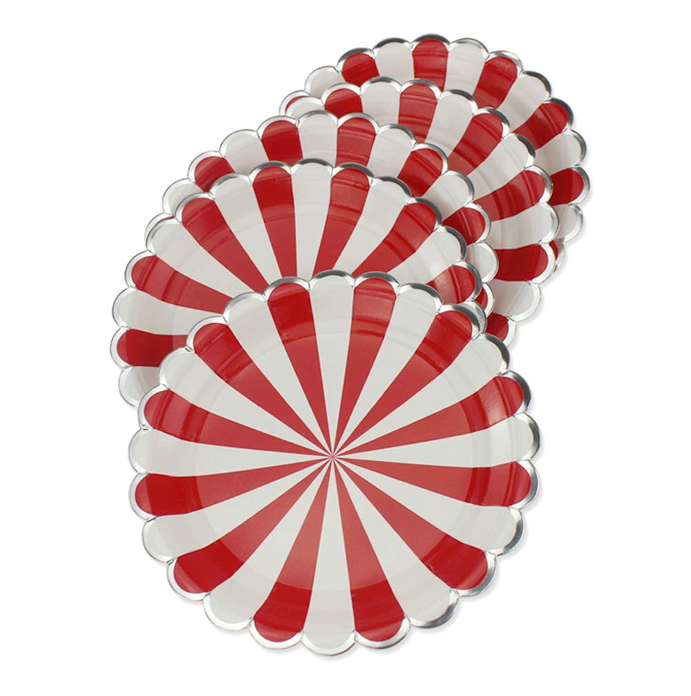 AMYESE Christmas Paper Plates - 7 inch/ 9inch Biodegradable Decorative Red Striped RoundPlates for Birthday Party, Holiday Celebration, Christmas, Graduation, Thanksgiving, 32 Count