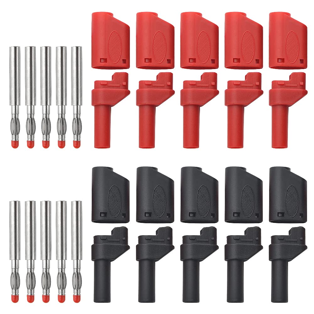 WMYCONGCONG 10 PCS Safety Fully Insulated 4mm Banana Plugs DIY Wire Solder Male Stackable Connectors with Jack Socket Adapters for Multimeter Test Leads Ends Probes