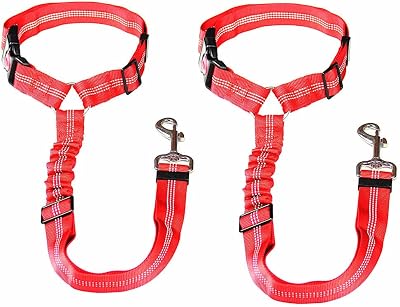 GoBuyer Dog Car Headrest Seat Belt 2 Pack Adjustable Nylon Anti Shock Red