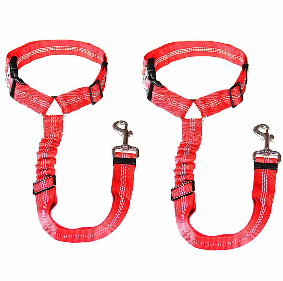 Gobuyer Dog Car Headrest Seat Belt 2 Pack for Pet Dogs Safety Harness Travel Accessories in UK, with Adjustable Heavy Duty Nylon and Anti Shock Elastic Bungee Buffer (Red, 2 Pack)