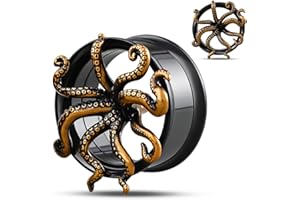 COOEAR Screw Back tainless Steel Ear Tunnel and Plug Gauges for Earrings, Octopus Logo Piercing Expander Stretchers.