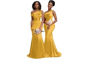 PSEADUJCN Satin Bridesmaid Dresses for Women One Shoulder Mermaid Corset Prom Dress Long Formal Evening Gown WML29