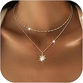 Dochais Layered Gold Chain Necklaces for Women Dainty Choker Charm Necklace Stack 14k Gold-Plated Non-Tarnish Statement Pendant Necklace Set