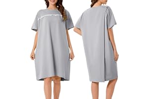 voeeron Hospital Gowns for Women Snap Open Back Dress Post Shoulder Surgery Dresses Soft Adaptive Clothing Nightgown