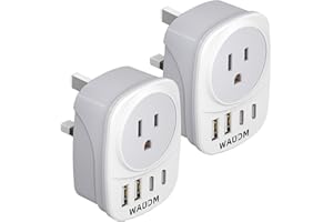 2 Pack UK Travel Plug Adapter Set WAUDM, G-Type Power Outlet Adapter with 2 USB C and 2 USB Ports for USA to Dubai Scotland UK London England Ireland Hong Kong Kenya