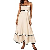 CHARTOU Women Summer Sleeveless Flowy Midi Dress Lace Spaghetti Strap Swing A line Dress Sundress Ruffle Smocked Dress