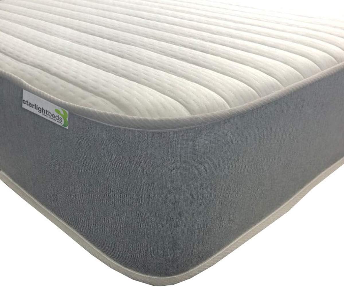 Starlight Beds Linear Cool Touch 8 Inch Small Double Memory Foam Mattress, Hybrid With Springs. Grey, Soft Firmness. (4ft x 6ft3)