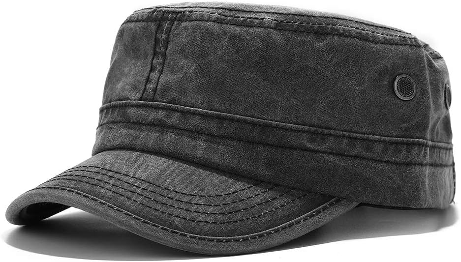 Men's Twill Cotton Peaked Baseball Cap Cadet Army Cap Military Corps Hat Cap Visor Flat Top Adjustable Baseball Hat