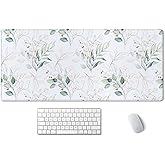 SSOIU Large Mouse Pad, Cute Floral Desk Mat for Desktop, Women Girls Waterproof Gaming Mousepad, Eucalyptus Leaves Computer PC Laptop Protector Writing Pads for School Office Home 35.5" x 15.7"