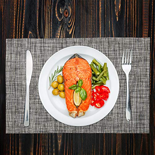 Vivi&Stitch Wipeable Placemats, 6 Pack Table Placemats, Easy to Clean Heat-Resistant Stain Resistant Anti-Skid Woven Vinyl PVC Table Mats for Kitchen Dining Table (Grey) - Thumbnail 3