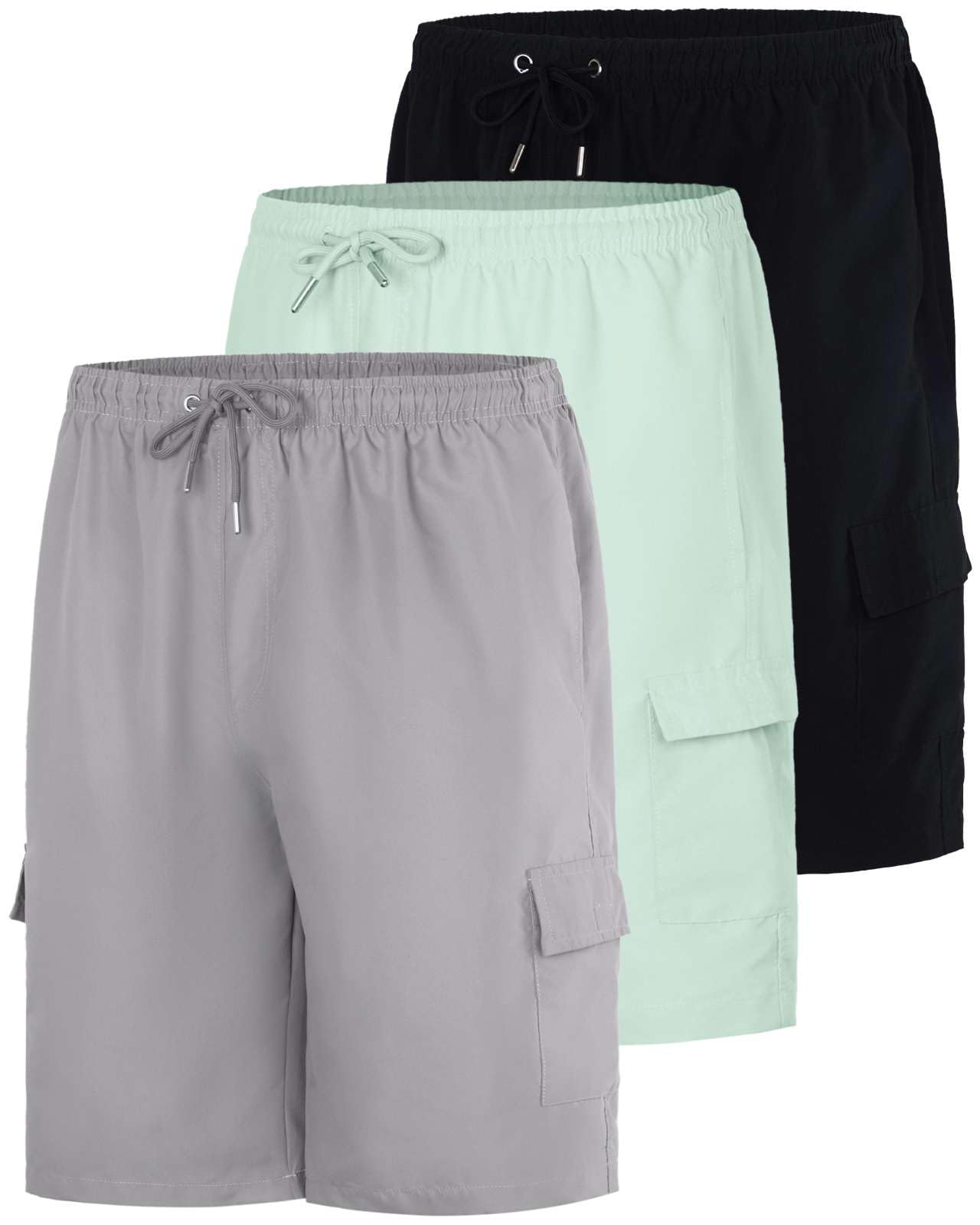 Photo 1 of (USED/FAIR) Real Essentials 3-Pack: Boys Swim Suit Board Shorts Kids Trunks Cargo Pockets Short Beach Swimwear Surf Swimming Swimsuit Bathing Suit Teen Youth Little Big Quick Dry Pool Liner - Set 3, L (10/12)
