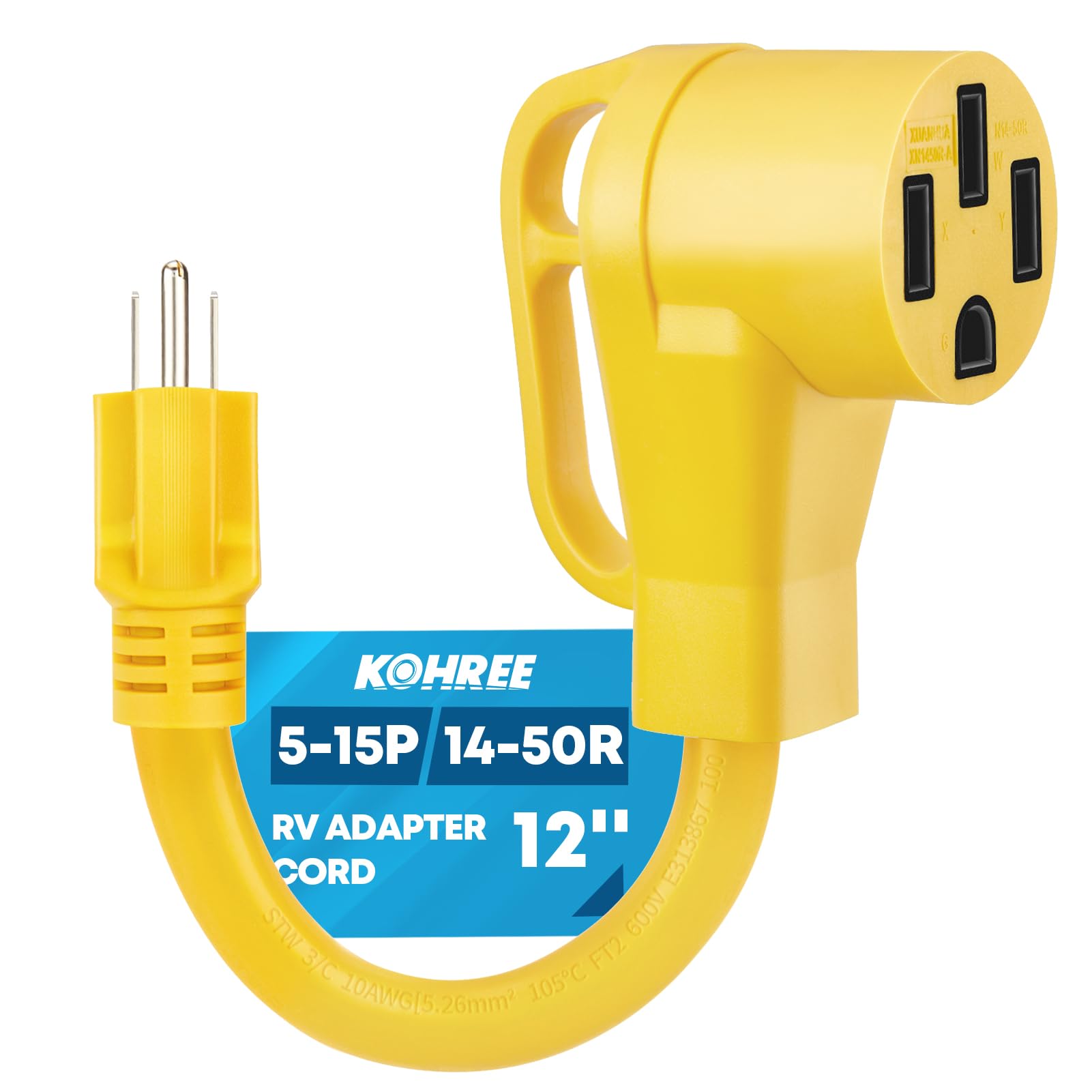 Photo 1 of Kohree 50 amp to 110V Adapter RV Plug, 15 Amp Male to 50 Amp Female RV Power Adapter Cord 12", NEMA 5-15P to 14-50R RV Dogbone Electrical Adapter