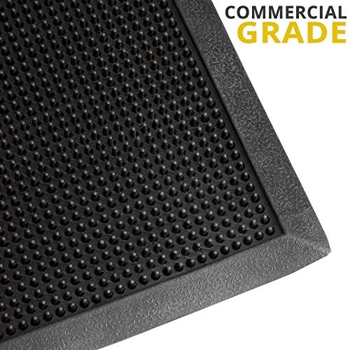 Heavy Duty Fingertip Scraper Entrance Mat - 16 Inch by 24 Inch - Rubber Outdoor Sanitizing Floor Rug