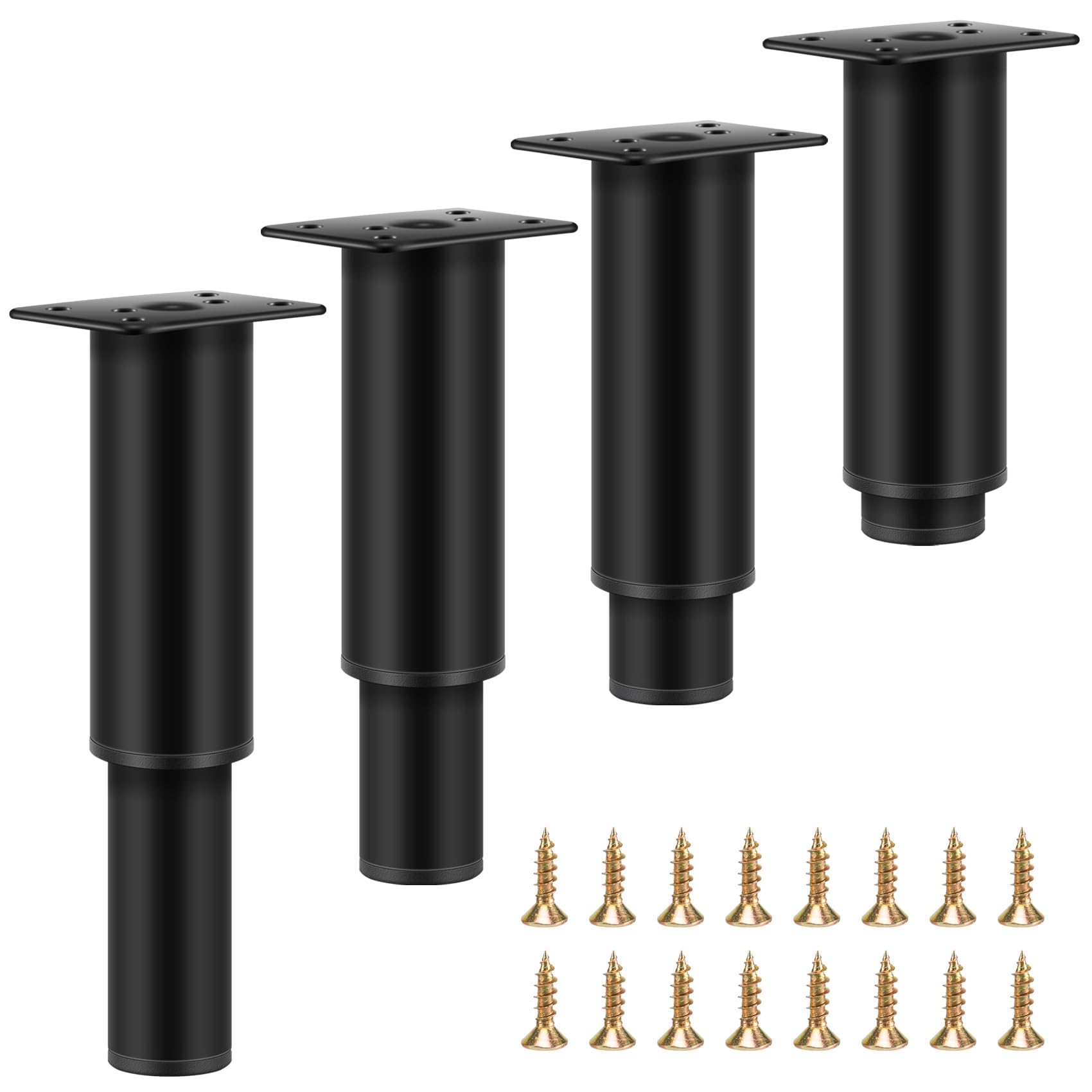 Ksrnsne Set of 4 Furniture Feet, Height Adjustable, 12 cm - 18 cm, Metal Black Furniture Legs, Replacement Support Feet Legs for Sofa, Bed, Bedside Table, Cabinet