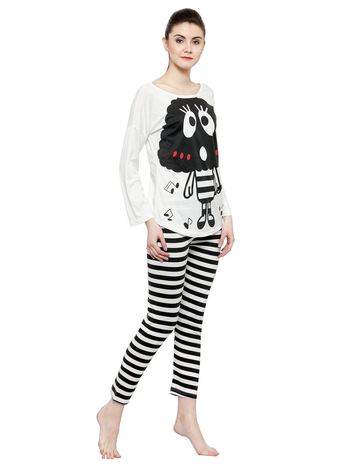 n-gal women black white printed nightwear pajama loungewear set - nayn44-white