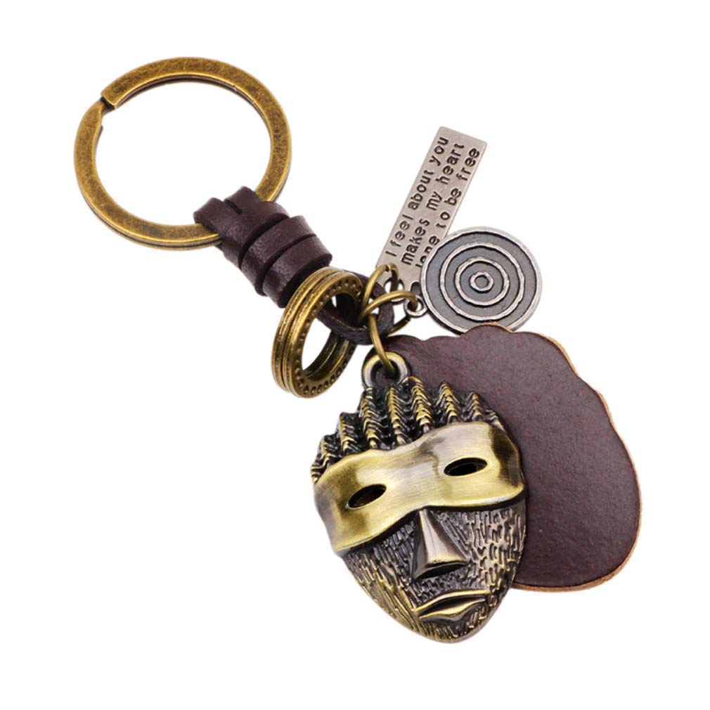 LKMY Samurai Sword/Shield/Mask Keyring Gift | Women & Men Leather New Home Vintage Keychain | Katana Sword Charm Key Ring Personalised Mini Pendant for Girl & Boy (Mask)