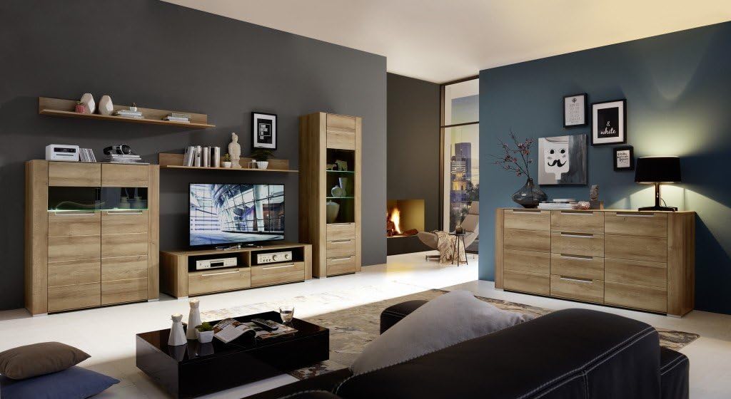 Virgo 3 Wohnzimmer Komplettset Wohnzimmerkombination Wohnwand Eiche
