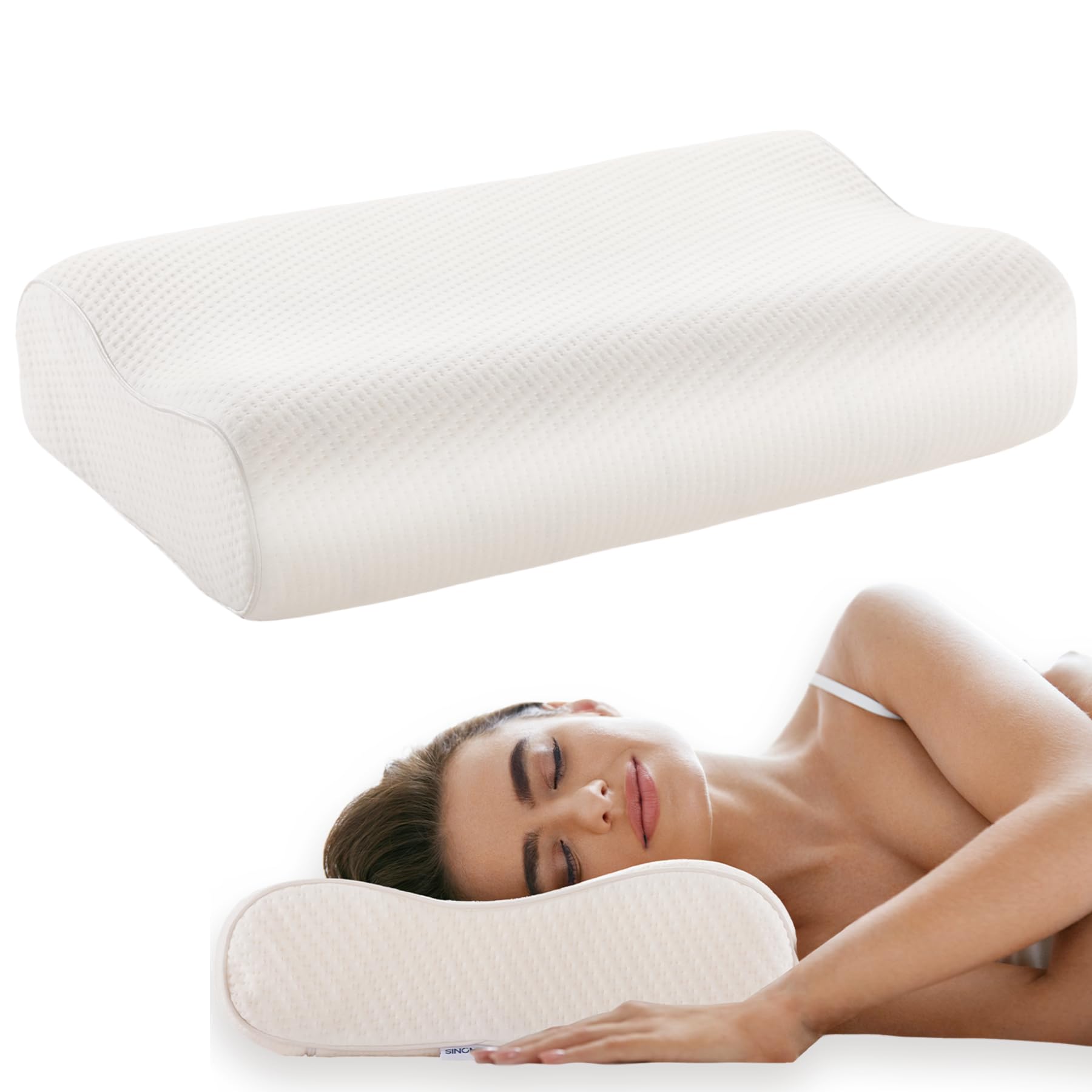 Photo 1 of Sinomax Contour Memory Foam Neck and Cervical Pillow - Golden Diamond Neck Pillow for Back Support and Side Sleepers - 22 x 14 x 4-5 inches (Standard)