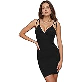 Zeflows Womens V-Neck Spaghetti Strap Summer Sleeveless Ruched Bodycon Dress Textured Water Wave Cocktail Party Mini Dresses
