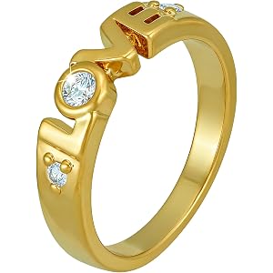 LIFETIME JEWELRY Cubic Zirconia LOVE Gold Ring for Women – 24k Real Gold Plated Three Stone Promise Ring – Simulated Diamond