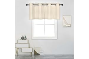 DECOVSUN Ivory Valance for Windows 52X18 Inches Blackout Sun Block Curtain Valance for Kitchen/Living Room Solid Cream Beige Short Straight Drape Valance for Bathroom/Office 1 Panel Grommet Top
