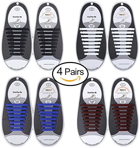 No Tie Shoelaces, ZLF No Tie Shoelaces for Kids and Adults Waterproof Silicone Elastic Athletic Running ShoeLaces with Multicolor for Sneaker Boots Board Shoes (Adult Size Black+White+Blue+Brown)