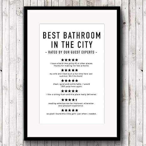 Divertido Baño Reseñas Lienzo Pared Arte Negro Blanco Baño Moderno