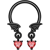 COCHARM Black Red Wing Hoop Cartilage Earrings 16G Dangling Halloween Septum Rings Black Dangle Hoop Helix Daith Earrings Horseshoe Tragus Hoop Piercing Jewelry