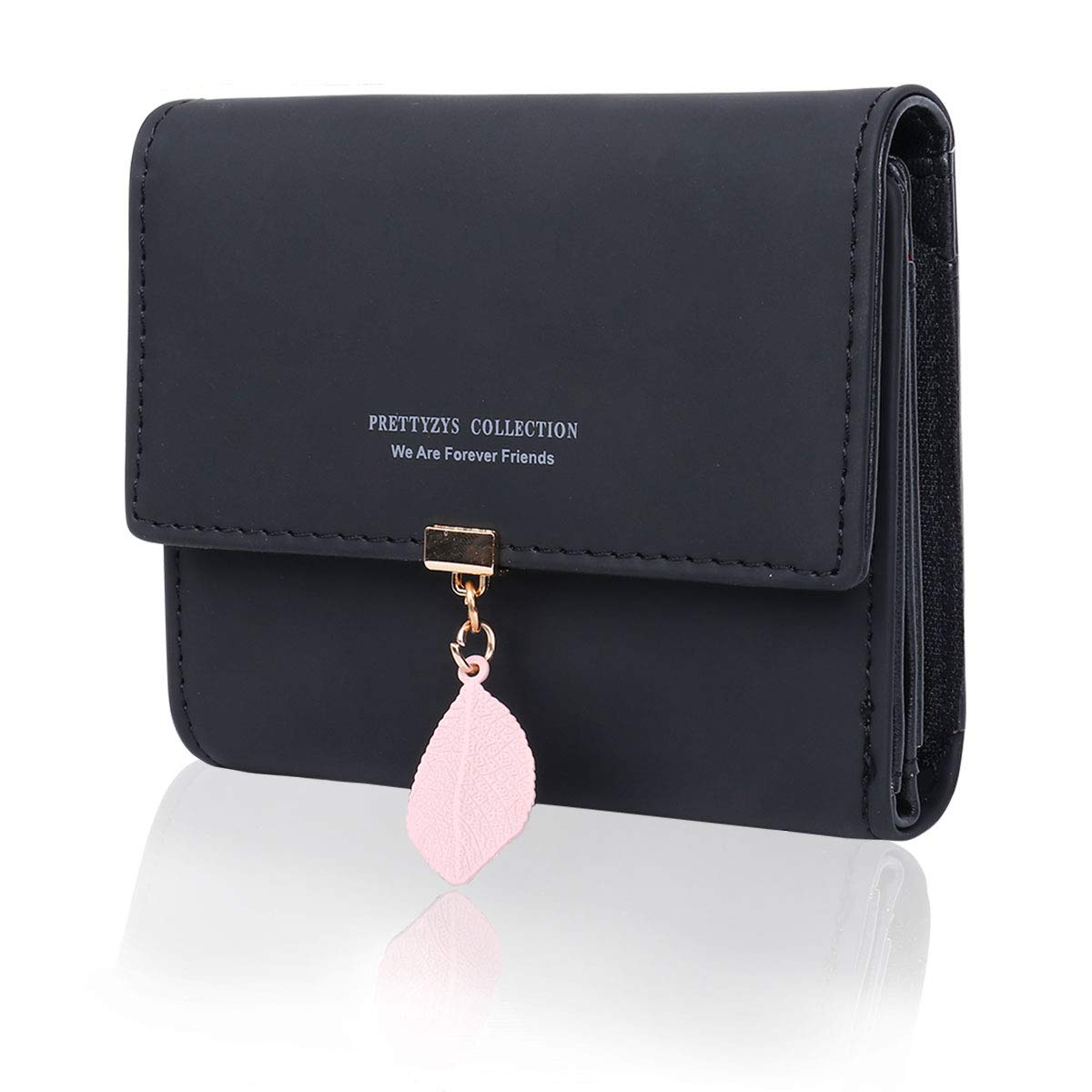 KQueenStar Women's Wallet Purses Leather Wallet Women Credit Card Holder Ladies Purse Clutch Holder Case with Heart-Shaped Metal Buckle Gift (Black2)