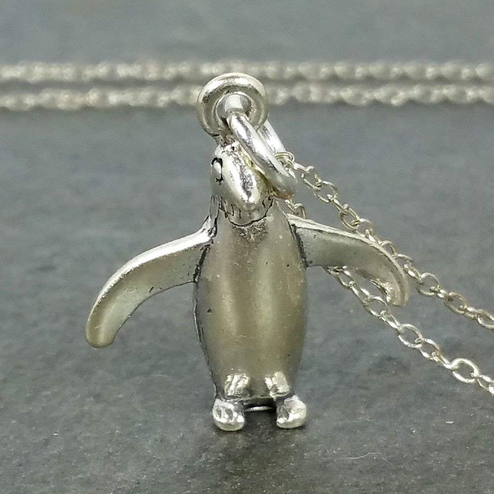 Penguin Charm Necklace 925 Sterling Silver, 18" Handmade