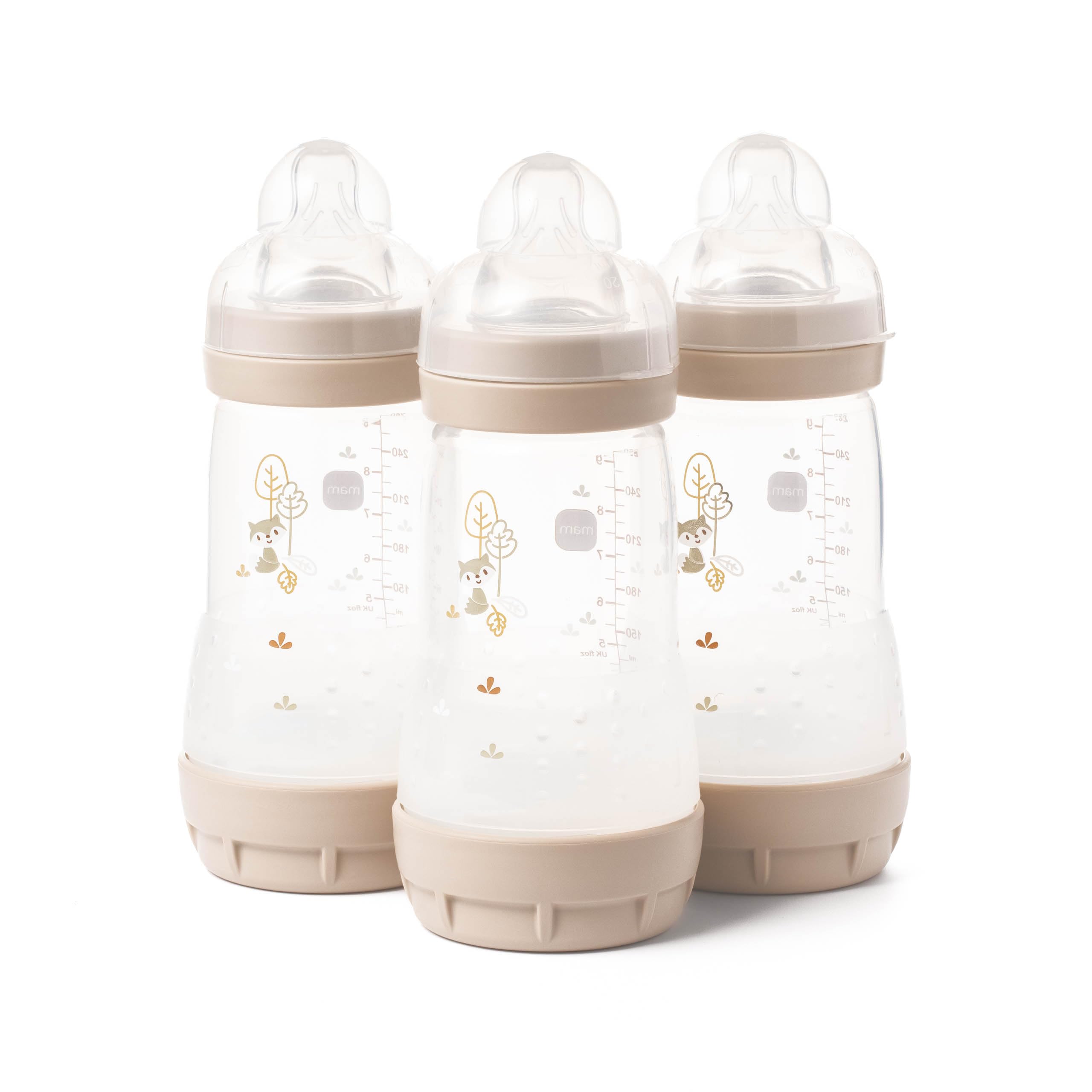 MAM Easy Start Anti-Colic Baby Bottles | 3 Pack (3 x 260) | Self-Sterlising Baby Milk Bottle | Medium Flow MAM Teats Size 2 | Newborn Essentials | Linen (Various Designs)