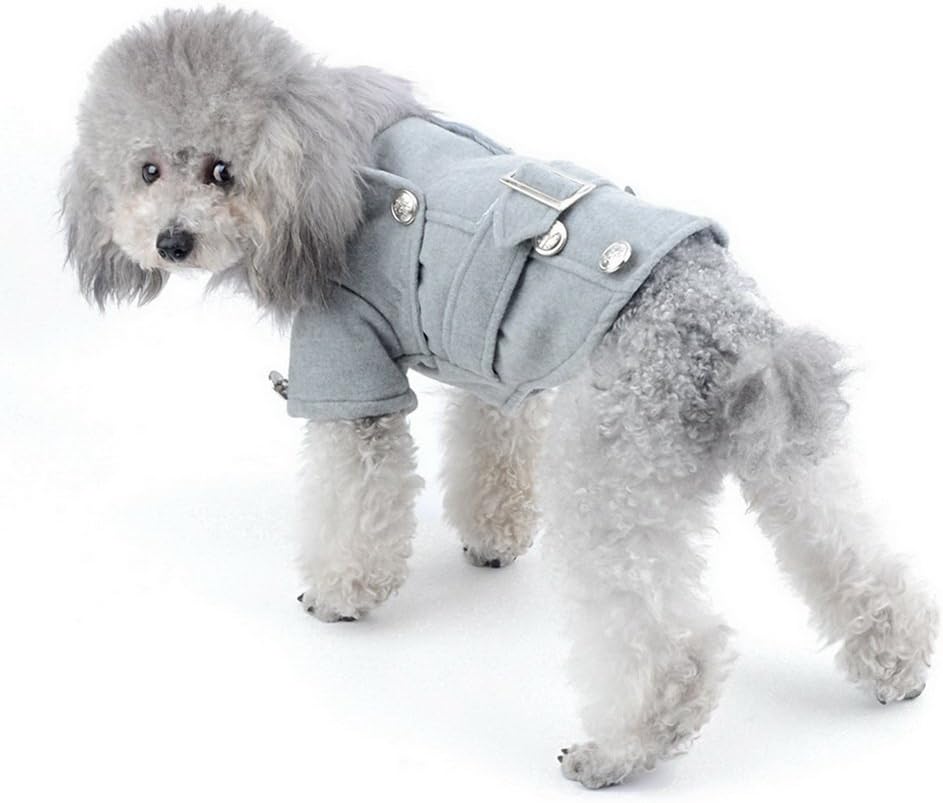 Pet Cat Dog Clothes European Woolen Faux Fur Collar Coat Small Dog Cat Pet Clothes Costume Light Grey L - Image 4