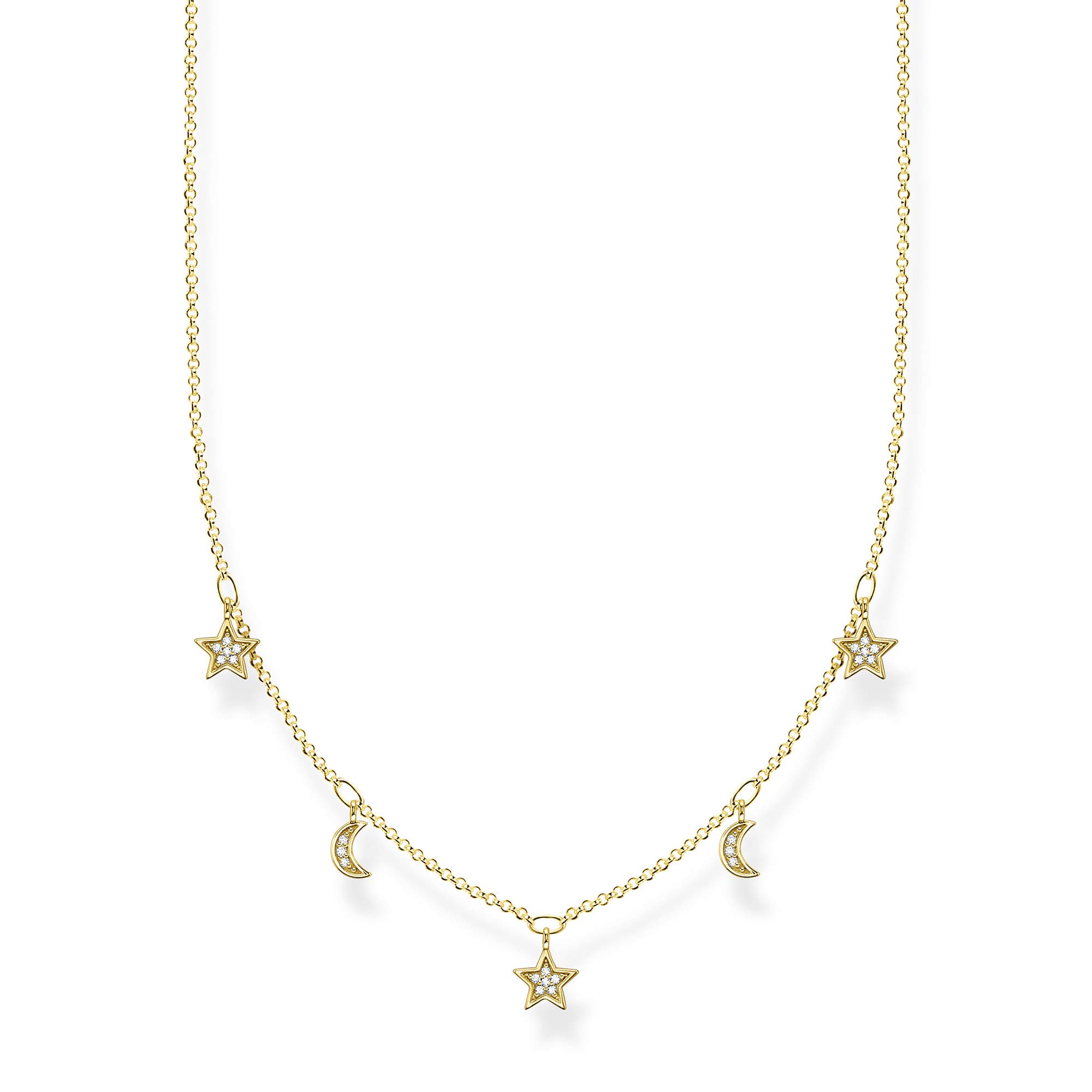 Thomas Sabo Women's Necklace Moons & Stars Gold 925 Sterling Silver 40-45 cm, 45 cm, Sterling Silver, Not applicable
