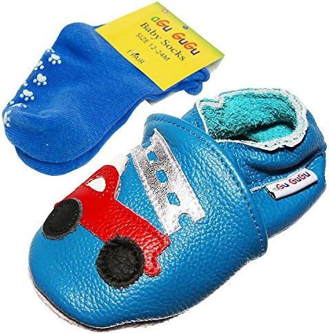 Fire Fighter Soft Sole 100% Real Leather Baby Boy, Infant,Toddler Pre walker Shoes with Matching Anti-Slip Socks (12-18 months, Firefighter D)