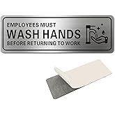 Metal Stainless Steel Employees Must Wash Hands Before Returning to Work Sign, With Self Adhesive,9in x 3in (1pcs)