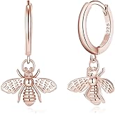 Dainty Dangle Hoop Earring for Women - Small Huggie Hoop Earrings Sets with Butterfly, Bee, Key Charm in 925 Sterling Silver or 18K Gold Plated