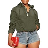PINSV Women's Half Zip Denim Hoodie Pullover Jacket Jean Sweatshirt Tops