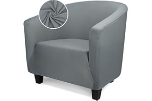 Treaful Club Chair Slipcover for Living Room, 1 Piece Dark Gray Stretch Slipcover with Arms, Barrel Chair Slipcover Covers Soft Armchair Sofa Cover Removable Couch Furniture Protector