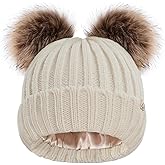 Hat Hut Toddler Beanie Satin Lined Beanie for Baby Winter Hats for Kids Pom Pom Beanie for Boys Girls