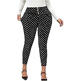 Floerns Women's Plus Size Polka Dots Skinny Pants Stretchy High Waisted Office Trousers