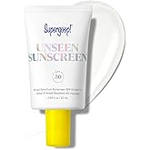 Supergoop! Unseen Sunscreen for Face, SPF 50 Clear &amp; Invisible | Clear face sunscreen, everyday use invisible sunscreen, makeup primer, weightless, scentless, non-acnegenic, all skin types