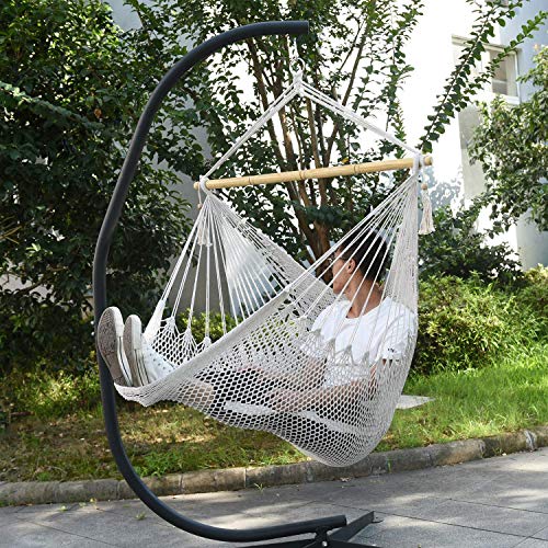 E EVERKING Hanging Rope Mesh Hammock Chair Swing, Cotton Rope Mayan Hammock Chair, Netted Hanging Chair Swing Seat for Outdoor Indoor Yard Bedroom Patio Porch, 300lbs Weight Capacity
